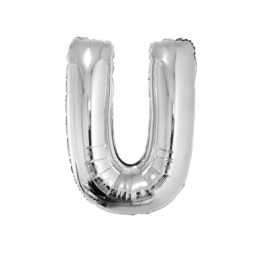 Folieballon zilver letter 'U' groot