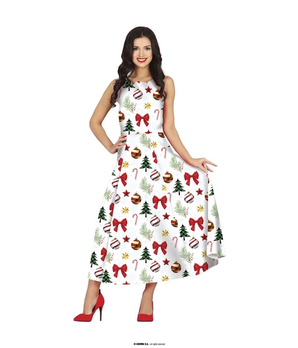 Witte Kerstjurk Met Print Dames