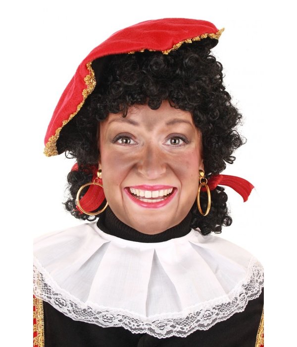 Verstelbare Pietenpruik Krul Rosita Zwart Met Staartjes