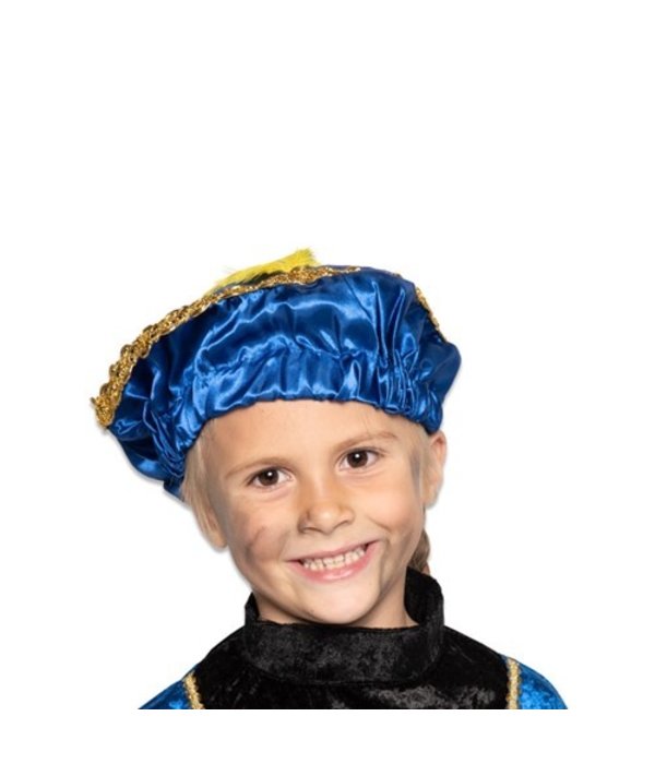 Pietbaret Satijn Blauw Met Veer