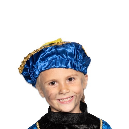 Pietbaret Satijn Blauw Met Veer afbeelding