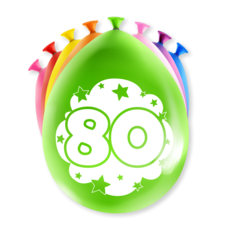 Party Ballonnen Hoera 80 Jaar (8st)