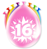 Party Ballonnen Hoera 16 jaar (8st)
