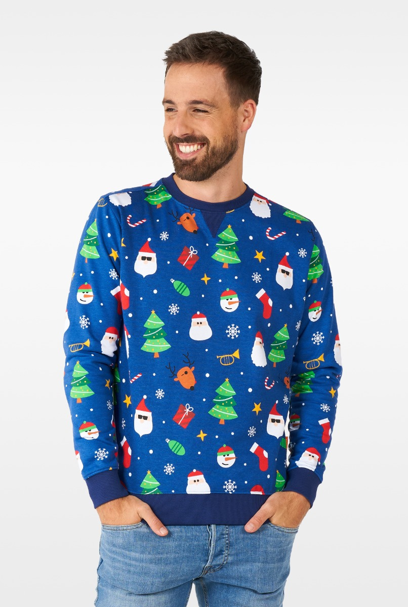 OppoSuits Festivity Blue - Heren Sweater - Kerst Trui - Blauw - Maat M