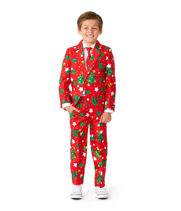 Kostuum Kind Rood Kerstboom Stars