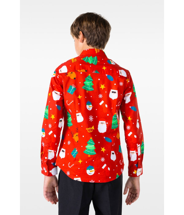 Rood Overhemd Kerstfiguren Tiener Jongens