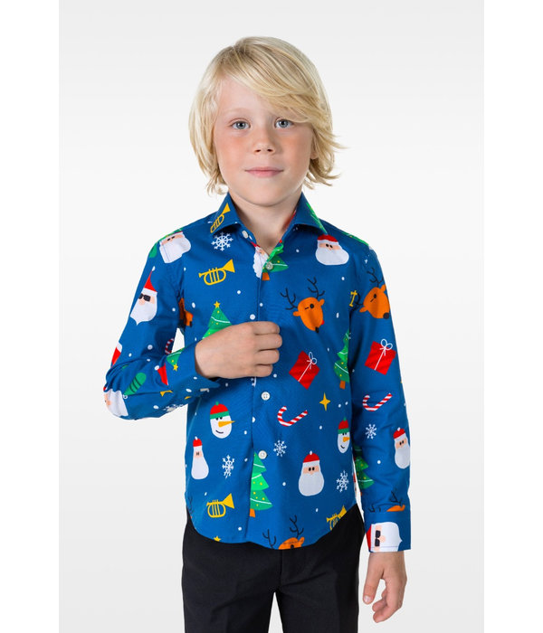 Blauw Overhemd Kerstfiguren Kind