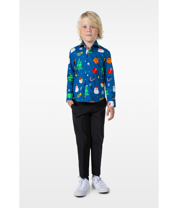 Blauw Overhemd Kerstfiguren Kind