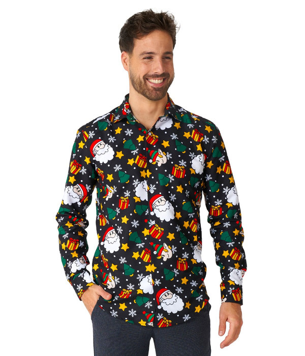Kerst Overhemd Zwart Santa Elves