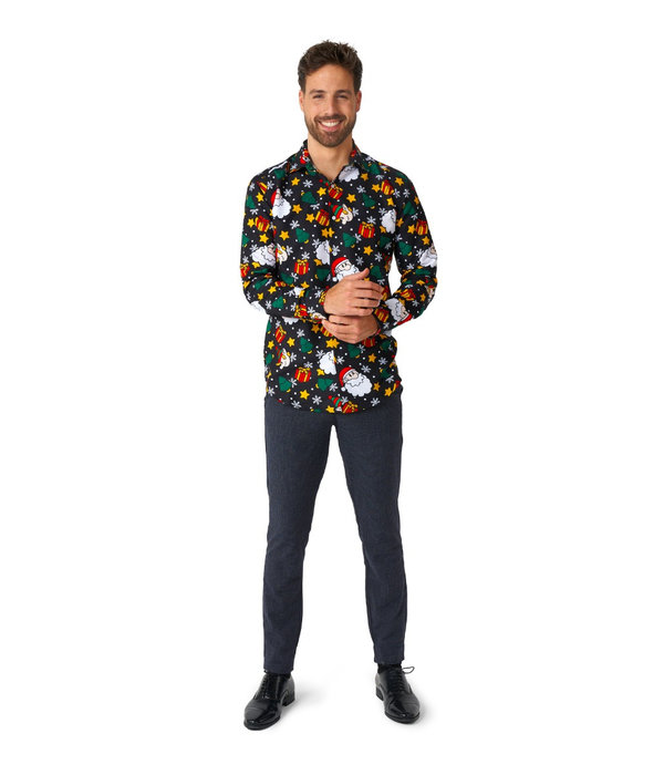 Kerst Overhemd Zwart Santa Elves