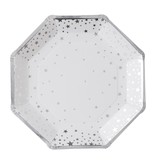 Witte Bordjes met Zilveren Sterren (8st)