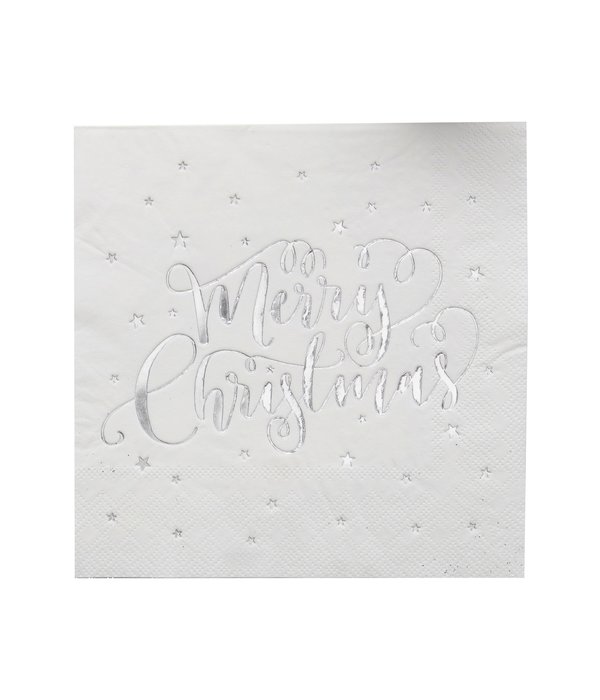 Kerst Servetten Merry Christmas Sterren Wit (20st)