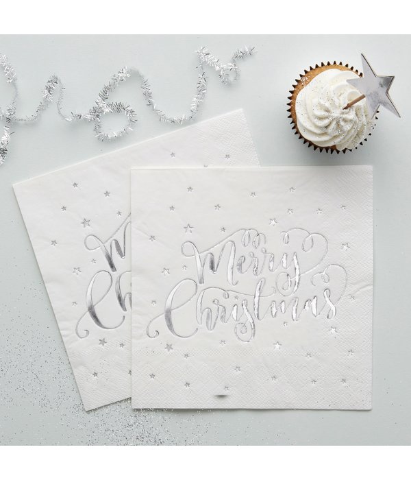 Kerst Servetten Merry Christmas Sterren Wit (20st)