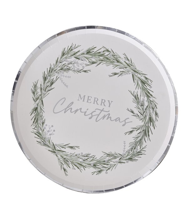 Bordjes Merry Christmas Kerstkrans Wit (8st)