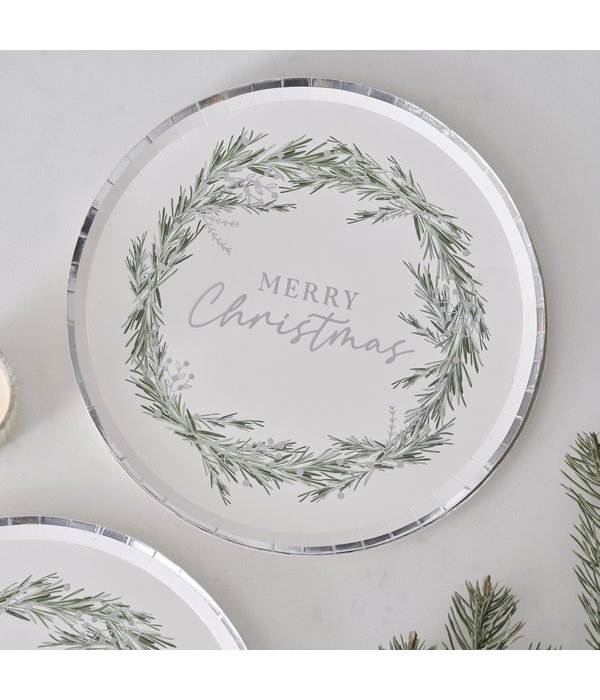 Bordjes Merry Christmas Kerstkrans Wit (8st)