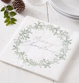 Servetten Merry Christmas Wit Kerstkrans (16st)