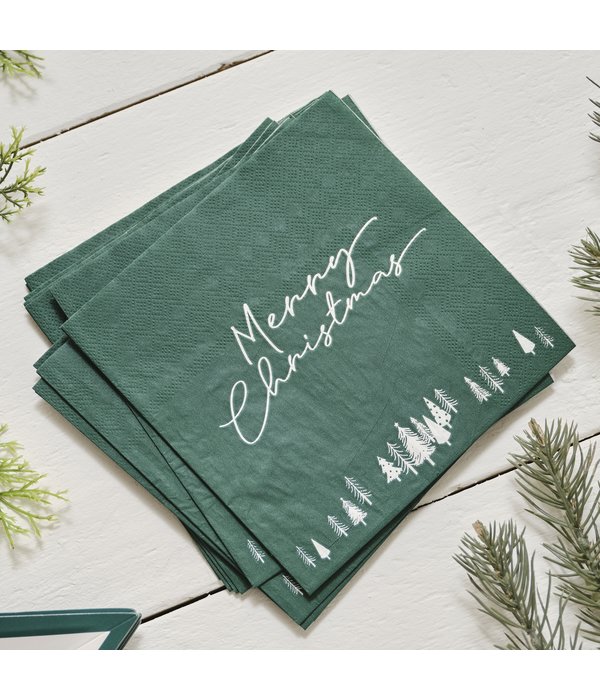 Servetten Merry Christmas Groen (16st)