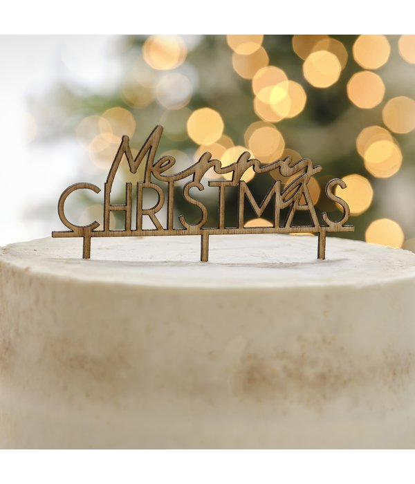 Caketopper Merry Christmas Hout
