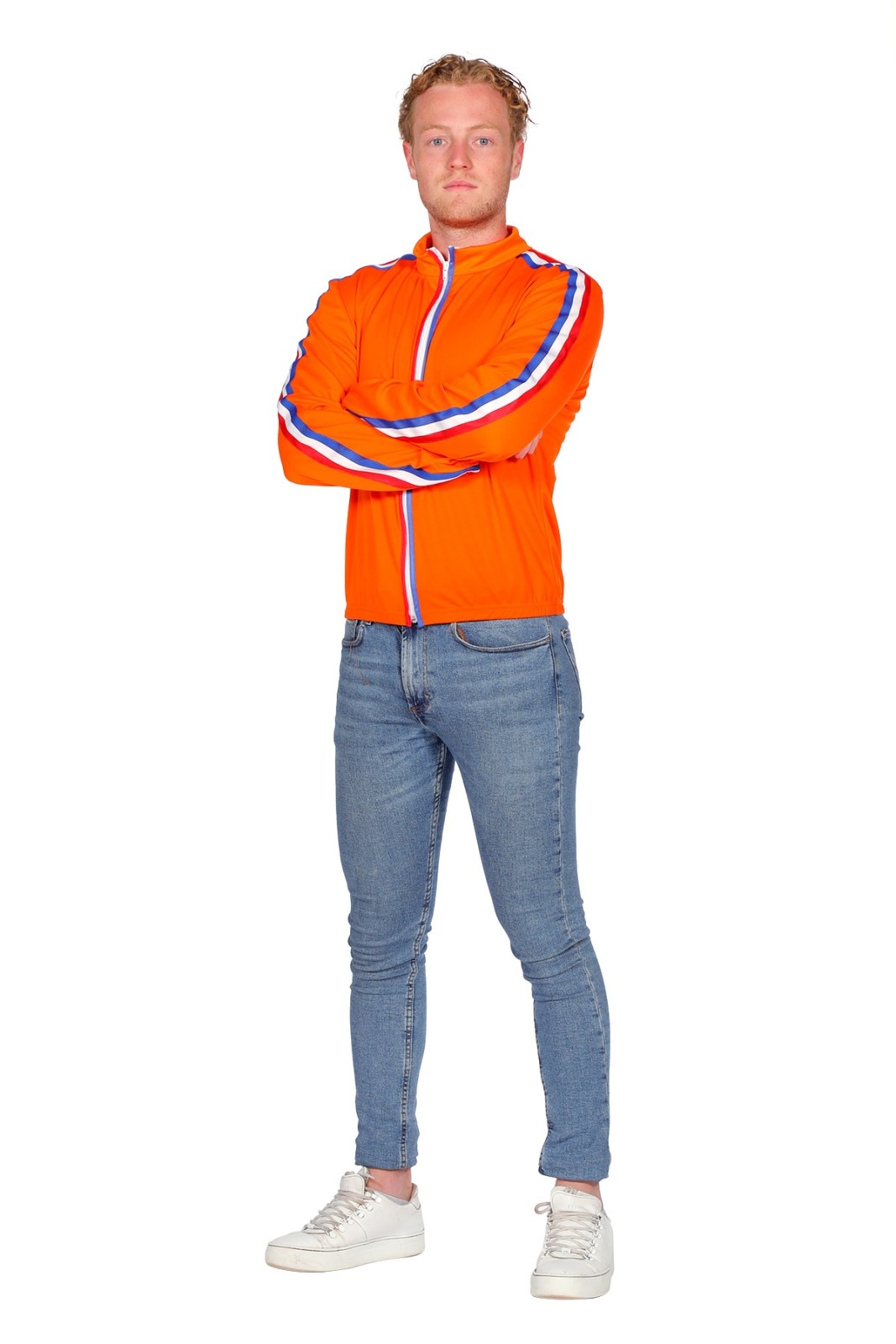 Wilbers - 100% NL & Oranje Kostuum - Sportief Oranje Trainingsjack Holland Man - oranje - Large - Carnavalskleding - Verkleedkleding