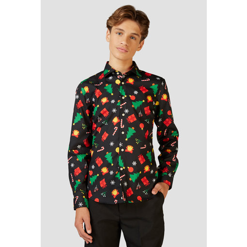 Zwart Kerst Overhemd Kerstfiguren Tiener Opposuits