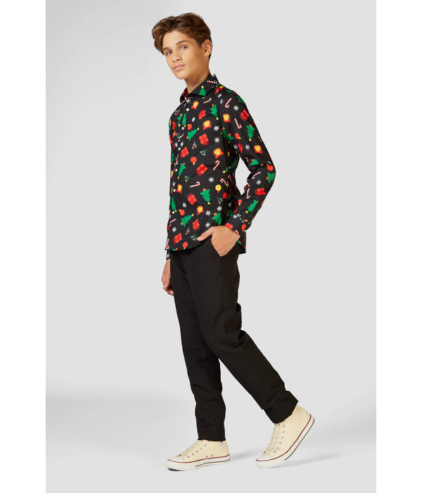 Zwart Kerst Overhemd Kerstfiguren Tiener Opposuits