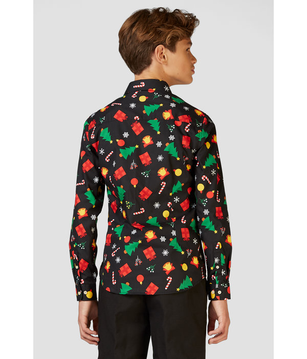 Zwart Kerst Overhemd Kerstfiguren Tiener Opposuits