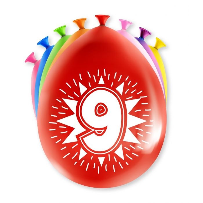 Party Ballonnen Hoera 9 Jaar - 8 Stuks afbeelding