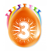 Party Ballonnen Hoera 3 Jaar - 8 Stuks