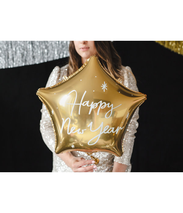 Gouden Folie Ballon Ster Happy New Year (45cm)