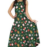 Kerstjurk Lang Groen Met X-Mas prints