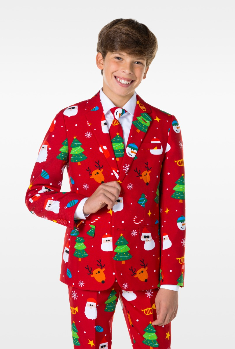 OppoSuits Festivity Red - Tiener Pak - Kerst Outfit - Rood - Maat 10 Jaar