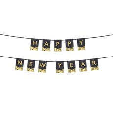 Letter Banner Happy New Year Zwart met Goud (170cm)