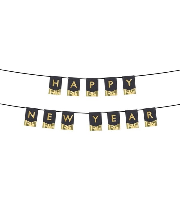 Letter Banner Happy New Year Zwart met Goud (170cm)