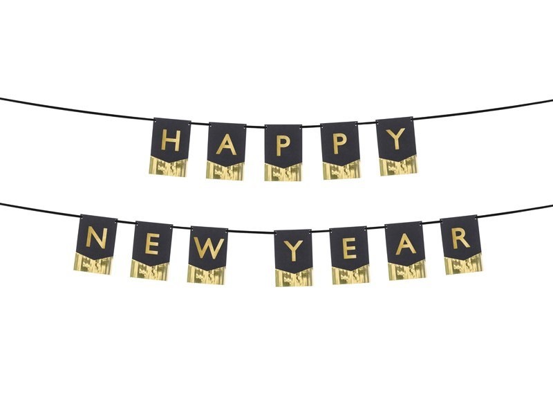Letter Banner Happy New Year Zwart met Goud (170cm) afbeelding