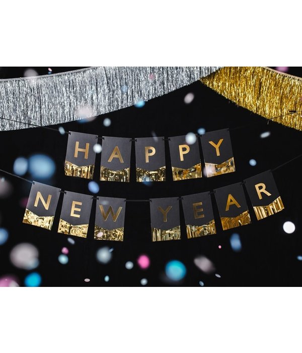 Letter Banner Happy New Year Zwart met Goud (170cm)