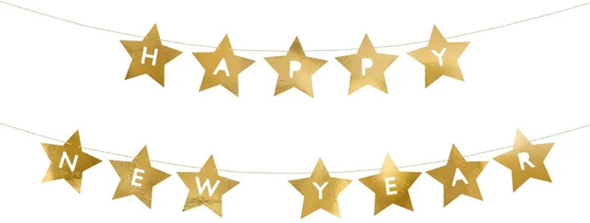 Letter Banner Happy New Year Gouden Sterren afbeelding