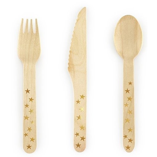 Houten Bestek Woodland Sterren Goud (18st)