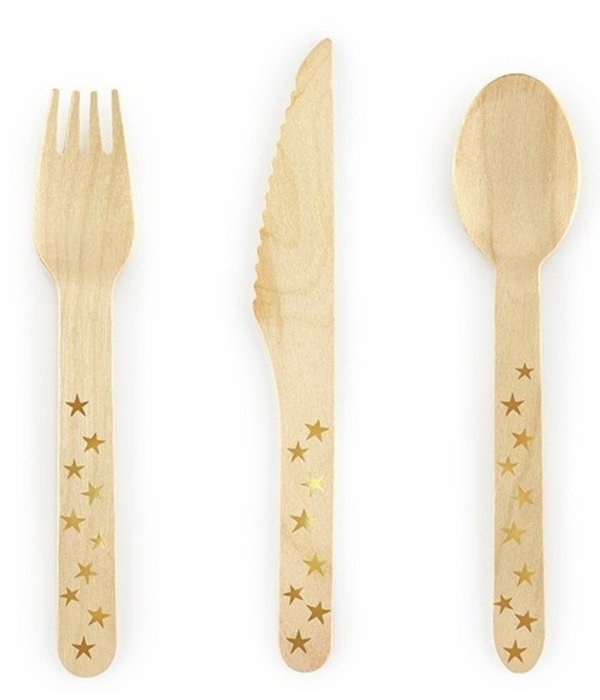 Houten Bestek Woodland Sterren Goud (18st)