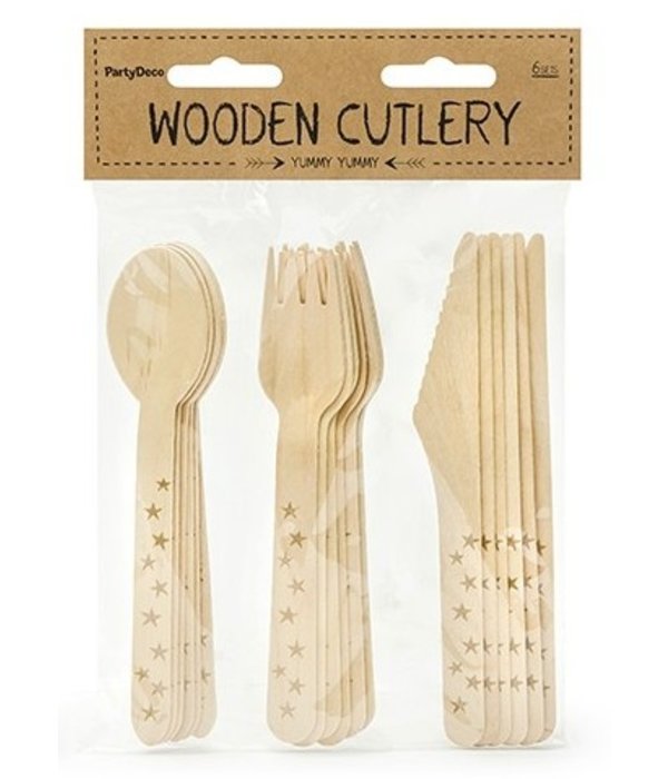 Houten Bestek Woodland Sterren Goud (18st)