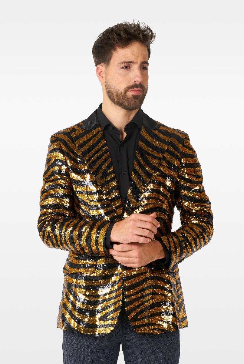 OppoSuits Tiger Royale - Heren Blazer - Glimmende Outfit - Goud - Maat EU 54