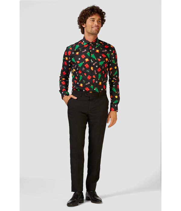 Kerstmis Blouse Heren Zwart met Kerstprints Opposuits Feestbazaar.nl