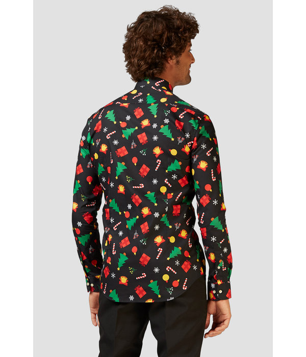Kerstmis Blouse Heren Zwart met Kerstprints Opposuits