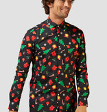 Kerstmis Blouse Heren Zwart met Kerstprints Opposuits