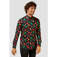 Kerstmis Blouse Heren Zwart met Kerstprints Opposuits