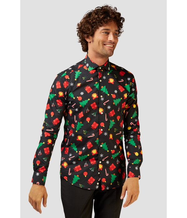 Kerstmis Blouse Heren Zwart met Kerstprints Opposuits