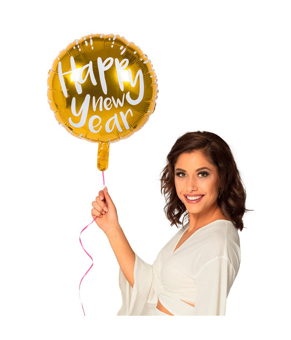 Folieballon Happy New Year Goud/Wit (45cm)