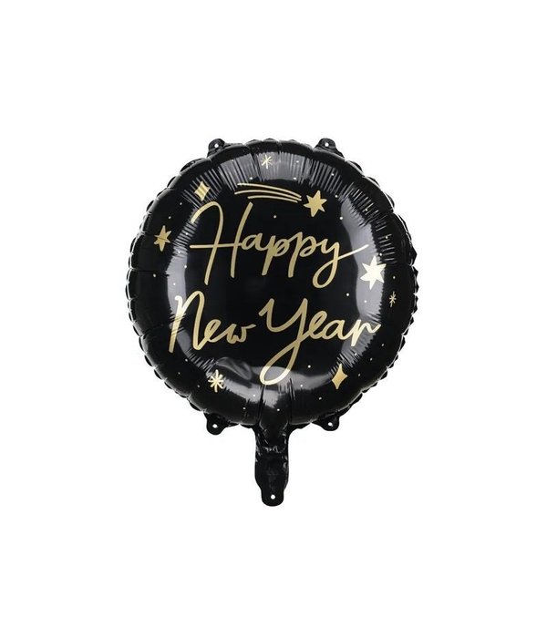 Folieballon Happy New Year Zwart/Goud (45cm)