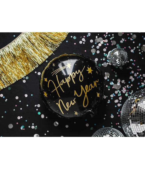Folieballon Happy New Year Zwart/Goud (45cm)
