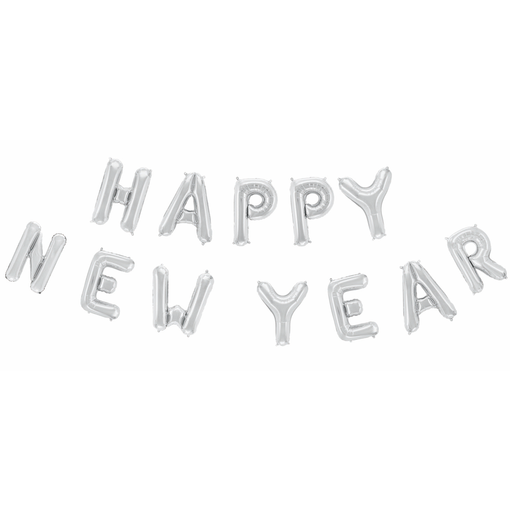 Folieballonnen Happy New Year Zilver (41cm)