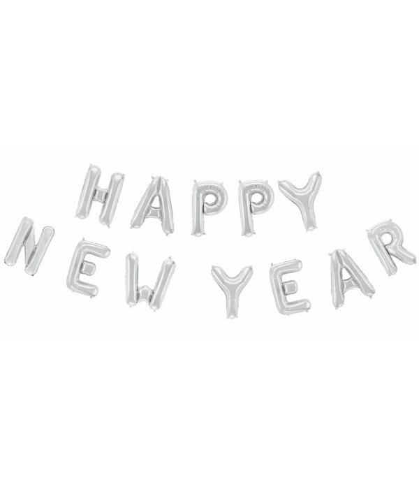 Folieballonnen Happy New Year Zilver (41cm)